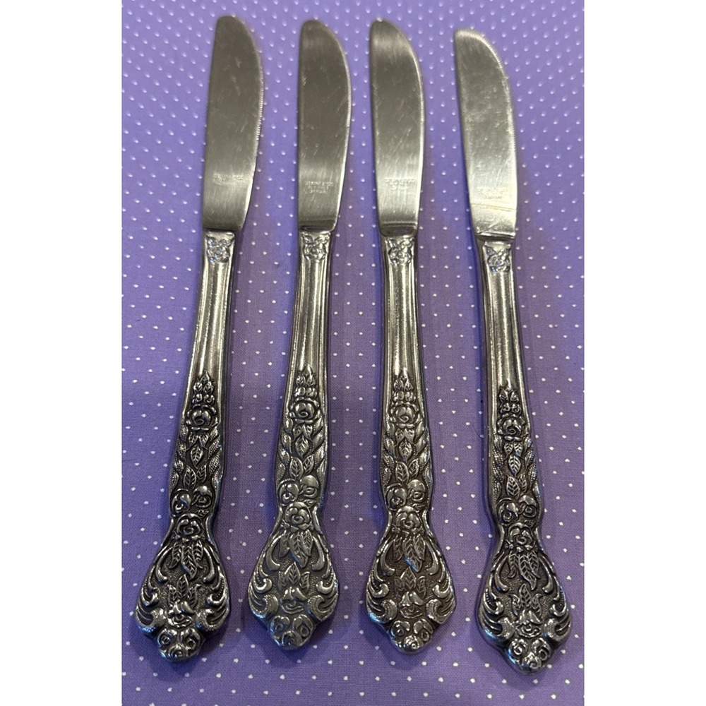 Versailles MSI Japan Stainless Flatware Rose Knifes Knife Set‎ Of 4 Vintage